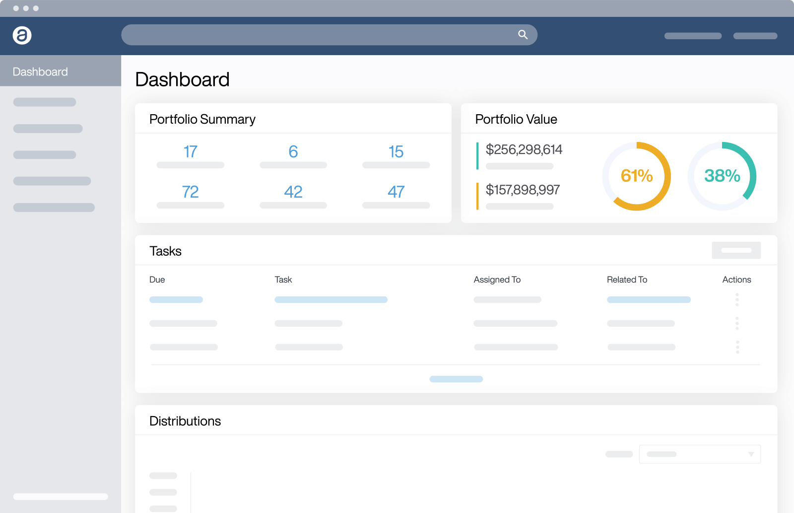 AppFolio Investment Management interface window of the main Dashboard.